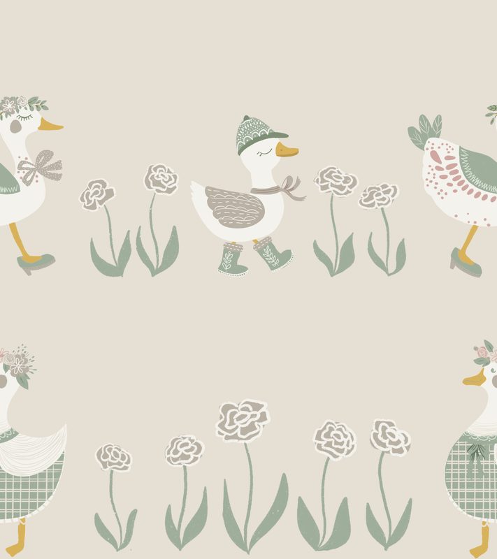 Farm life pattern in muted tones